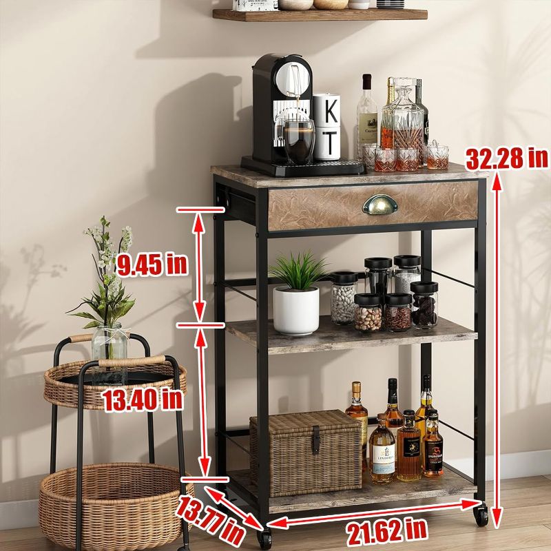 Photo 3 of (NON-REFUNDABLE) X-cosrack Coffee Bar Cart with Storage, 3-Tier Coffee Table with Drawer for Home Buffets & Sideboards,Coffee Station Corner Table with Rolling Wheels for Kichen, Entryway, Living Room-Patent