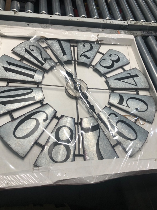 Photo 3 of ***USED - DAMAGED - BENT - UNABLE TO TEST***
Large Farmhouse Wall Clock, 27 Inch Galvanized Windmill Metal Clock Wall Decor, Big Wall Clock Decorative for Kitchen Living Room Bedroom, Silent Non-Ticking Battery Operated