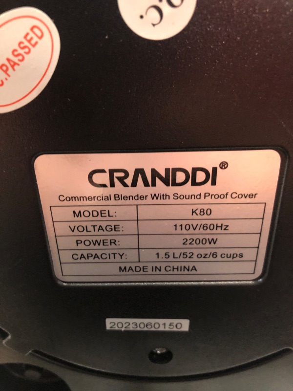 Photo 3 of ***DAMAGED***
CRANDDI Professional Smoothie Blender, 2200W Commercial Soundproof Quiet blender with Removable Soundproof Shield for Crushing Ice, MilkShakes, Puree, Self-Cleaning, 50oz 110V K80