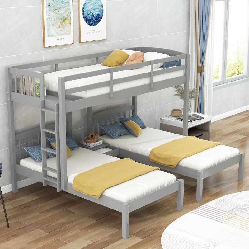 Photo 1 of **BOX 1 OF 3 ONLY*** INCOMPLETE SET***
Twin Size Triple Bunk Bed with Built-in Middle Drawer, Twin-Over-Twin&Twin Bunkbed with Full-Length Guardrail, Space Saving, for Kids/Teens/Adults Bedroom, Gray