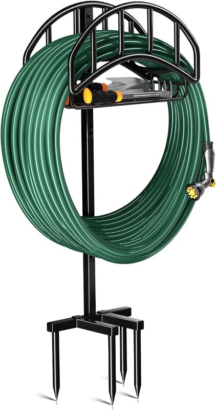 Photo 1 of ***NONREFUNDABLE - NOT FUNCTIONAL - FOR PARTS ONLY - SEE COMMENTS***
Kesfitt Garden Hose Holder,Detachable Water Hose Holders Freestanding with Tool Storage Basket,4 Spikes Heavy Duty Metal Hose Stand Hanger,Garden Hose Storage Rack for Outside Lawn Yard