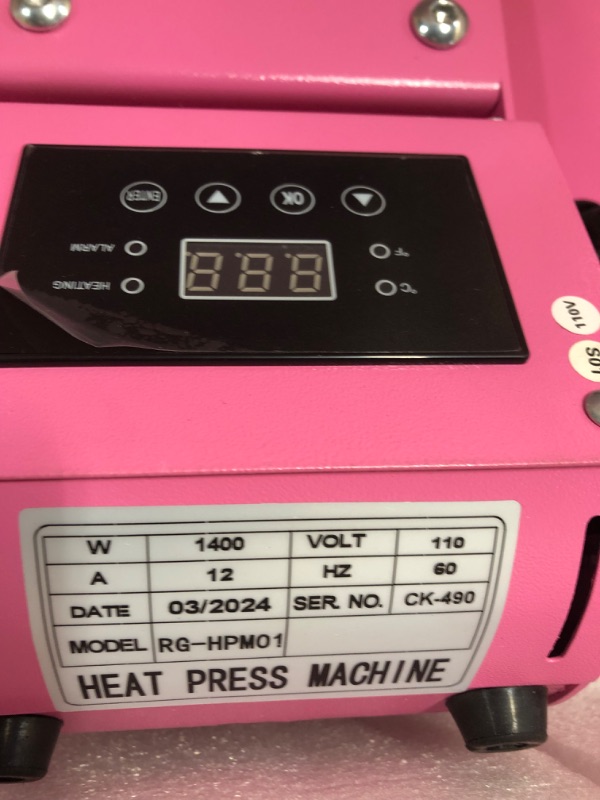 Photo 1 of Heat Press, 15"x15" Clamshell Sublimation T Shirt Press Machine, Fast Heat-up with Digital Precise Temperature Control for T-Shirts, Bags, Mats, Puzzles,Garments,1200W (Pink) 