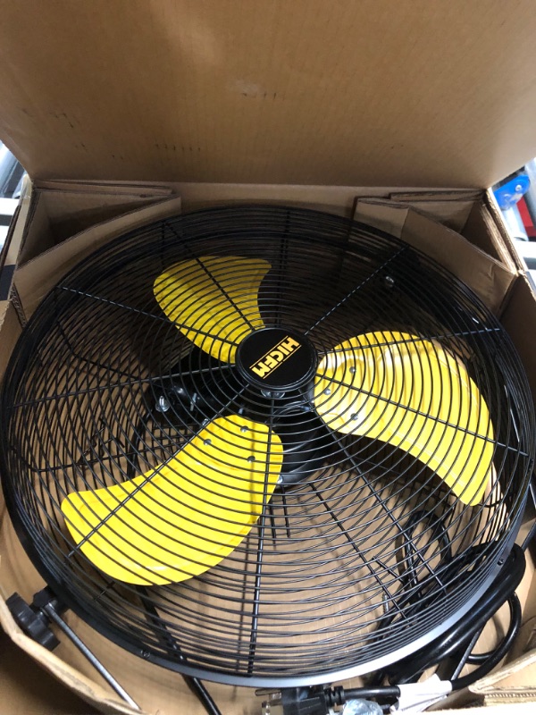 Photo 3 of ***USED - LIKELY MISSING PARTS - UNABLE TO VERIFY FUNCTIONALITY***
4600 CFM 18 inch High Velocity Wall Mounted Fan, TEAO Enclosure Motor, Safety Yellow Blade, 9 FT Cord, 180 Degree Tilting, 3 Speed Industrial Shop Fan for Patio, Garage Use - UL Listed