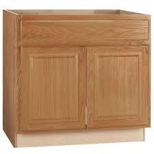 Photo 1 of **damaged**Hampton Bay Hampton 36 in. W x 24 in. D x 34.5 in. H Assembled Sink Base Kitchen Cabinet in Medium Oak