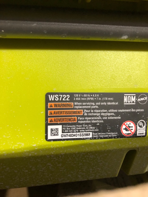 Photo 4 of ****READ NOTES**USED* Ryobi WS722 7 Inch 4.8 Amp Portable Tabletop Wet Tile Saw with Miter Guide and Induction Motor