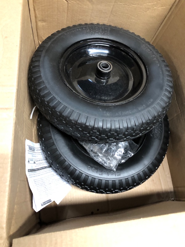 Photo 3 of (2-PACK) 4.80/4.00-8" Flat Free Tire and Wheel - Universal Fit 14.5" Solid Wheelbarrow Tires with 3" Hub and 5/8" Bearings – Extra Adapter kit includes 3/4" Ball Bearings, 1" and 1/2" Nylon Spacers 2 14.5"(Flat Free Tire?