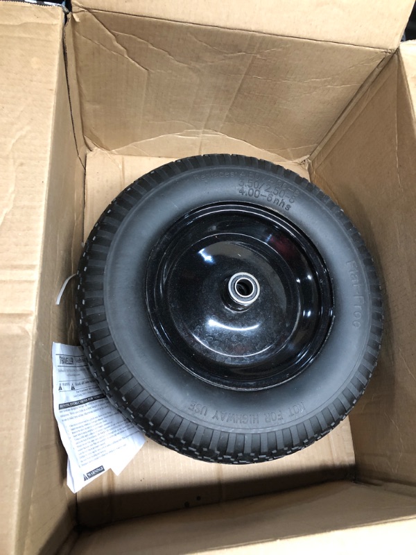 Photo 2 of (2-PACK) 4.80/4.00-8" Flat Free Tire and Wheel - Universal Fit 14.5" Solid Wheelbarrow Tires with 3" Hub and 5/8" Bearings – Extra Adapter kit includes 3/4" Ball Bearings, 1" and 1/2" Nylon Spacers 2 14.5"(Flat Free Tire?