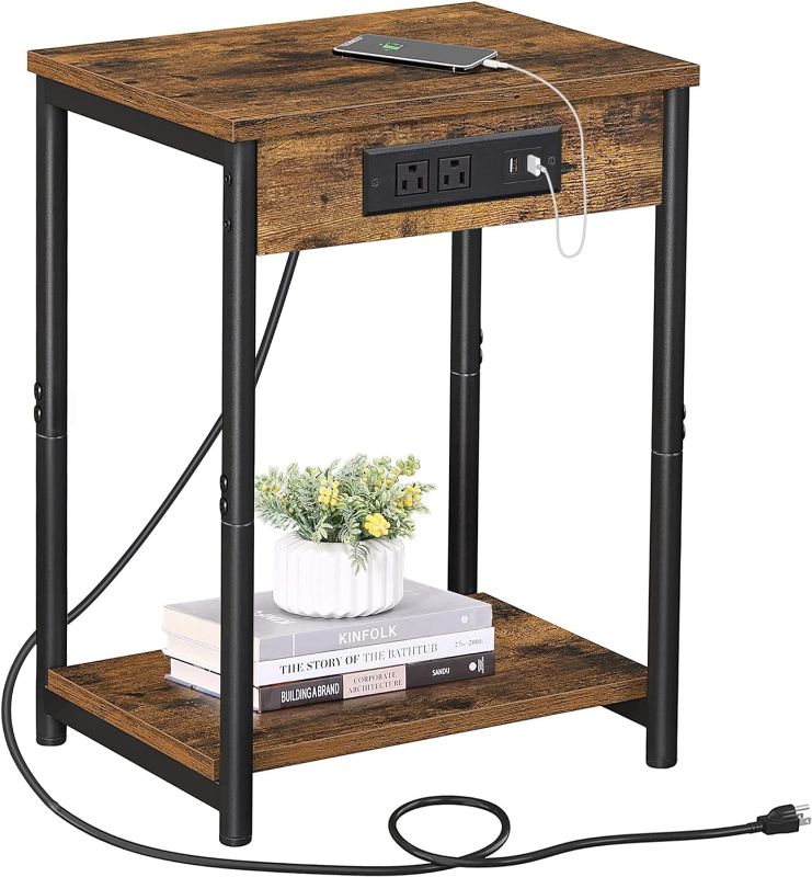 Photo 1 of stock pic for reference** TUTOTAK End Table with Charging Station, Side Table with 2 USB Ports and 2 Outlets, 21.8”H 2-Tier Nightstand with Storage Shelf, Sofa Table V1TB01BB025 (1 pc)