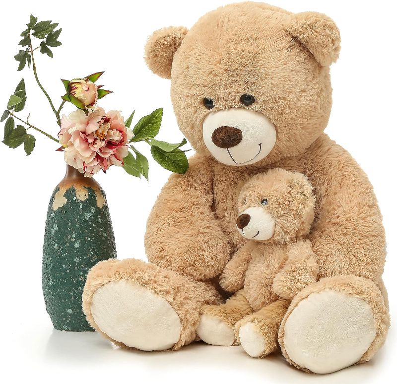 Photo 1 of MorisMos Giant Teddy Bear Mommy and Baby Bear Soft Plush Bear Stuffed Animal for Teddy Bear Baby Shower, Tan, 39 Inches
