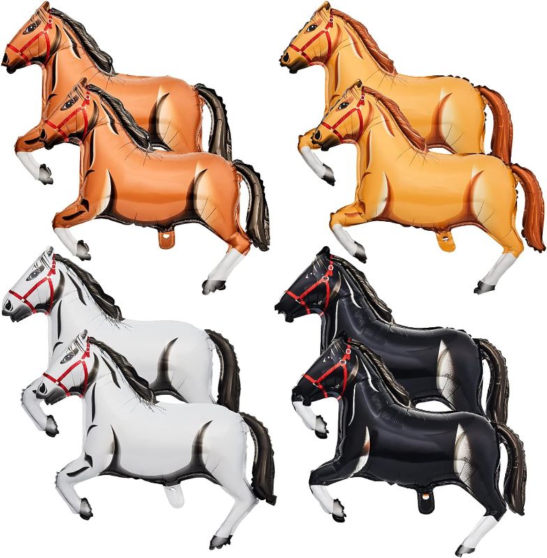 Photo 1 of 8 Pieces 30 Inches Horse Balloon Horse-Shaped Balloons Aluminum Foil Horse Balloon Horse Themed Party Balloons Horse Themed Balloon Decorations for Birthday Baby Shower Cowboy Party