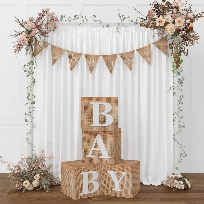 Photo 1 of Baby Boxes with Letters for Baby Shower, Baby Shower Decorations with 4 Burlap Balloon Boxes for Gender Reveal Baby Shower Decorations(Burlap)