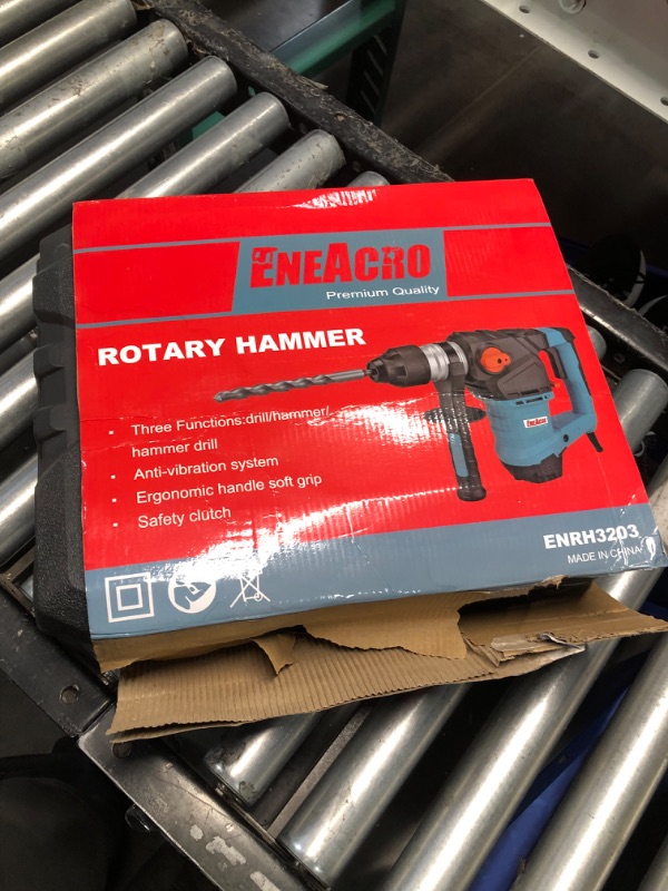 Photo 3 of ENEACRO 1-1/4 Inch SDS-Plus 12.5 Amp Heavy Duty Rotary Hammer Drill, Safety Clutch 3 Functions with Vibration Control Including Grease, Chisels and Drill Bits with Case