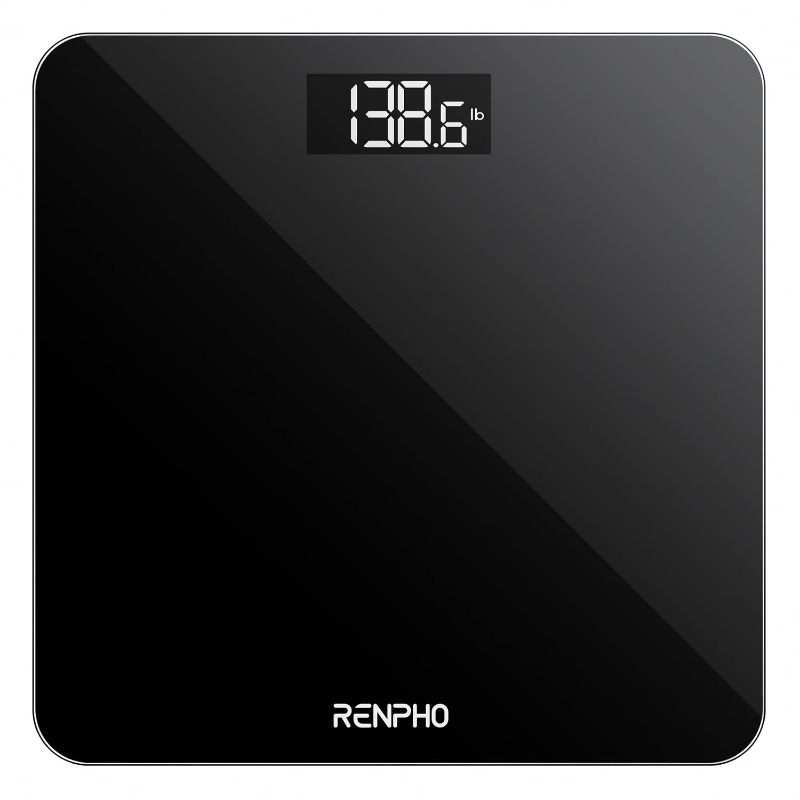 Photo 1 of RENPHO Digital Bathroom Scale, Highly Accurate Body Weight Scale with Backlit LED Display, Measures Weight up to 400 lb/180kg, Batteries Included, Black-Core 1S