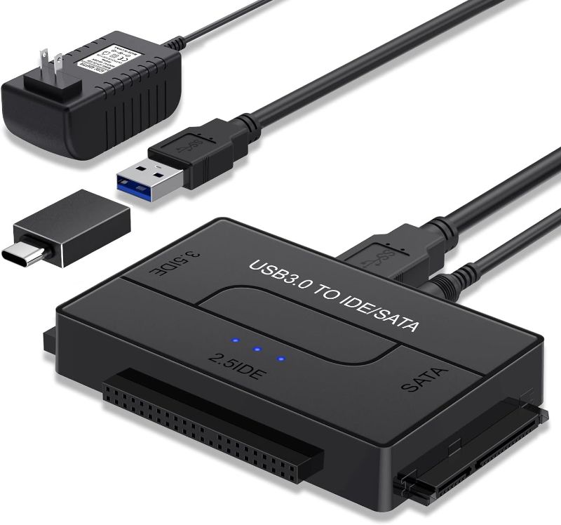 Photo 1 of USB 3.0 to SATA IDE Hard Drive Reader, YINNCEEN External Hard Drive Ultra Recovery Converter Universal Hard Drive Adapter Kit for 2.5/3.5 HDD/SSD Hard Drive Disk, Include 12V/2A Power Adapter