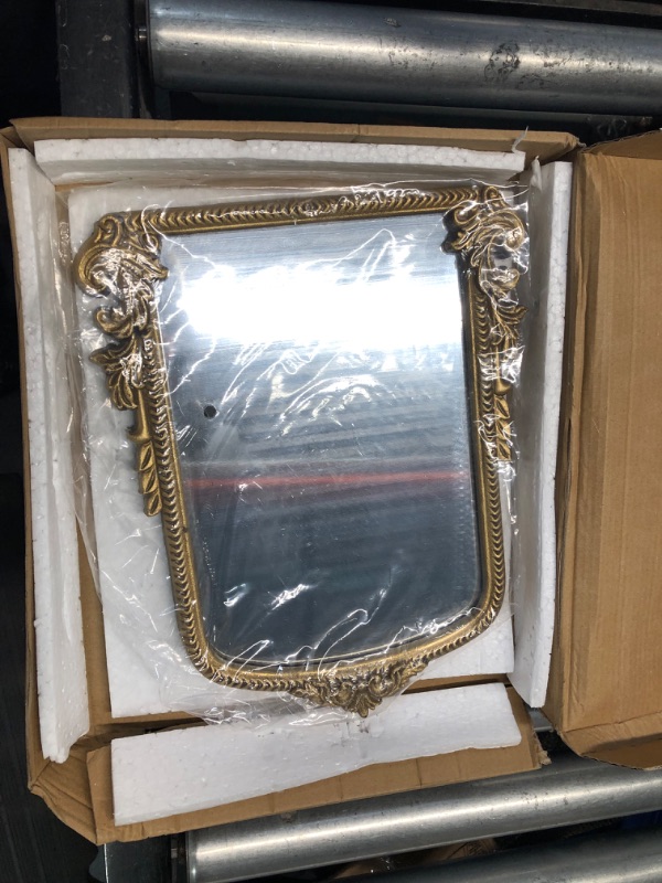 Photo 1 of **READ NOTES**HSDDHOME Vintage Vanity Makeup Desk Mirror?Antique Traditional Chic Arch Table Mirror Gold?Decor Wood Framed Small Standing Carved Arendahl Mirror for Living Room,Bedroom,Tabletop 11.8" x 9.6"