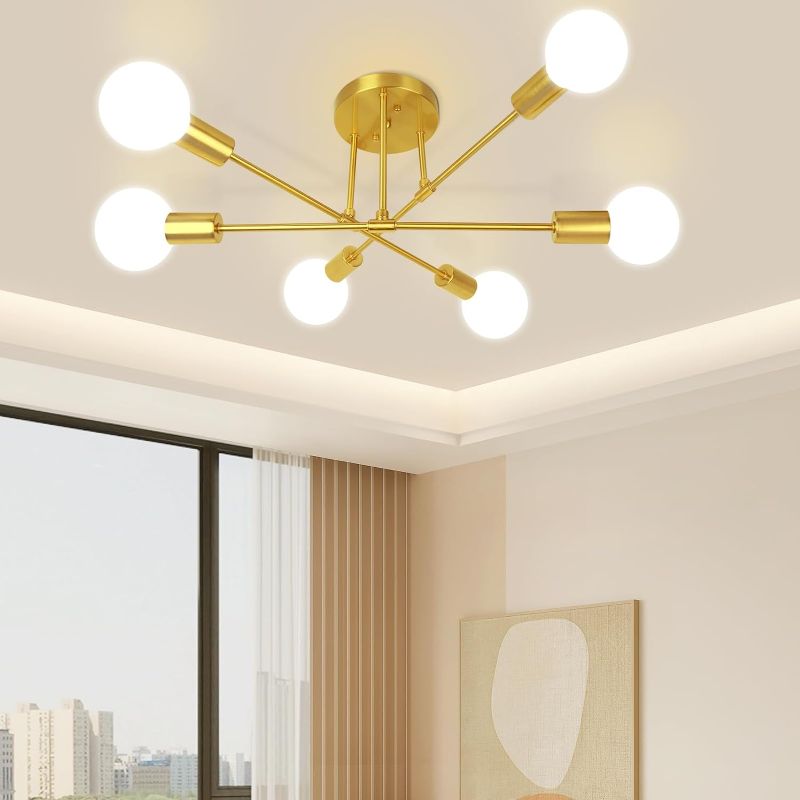 Photo 1 of SILAMPDI Modern Sputnik Chandelier, 6-Light Mid Century Gold Chandeliers, Height Adjustable Industrial Ceiling Light Fixture for Dining Room, Living Room, Farmhouse, E26 Base, Bulbs Not Included