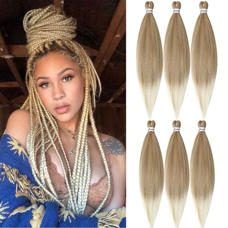 Photo 1 of Braiding Hair Pre Stretched 6Packs/Lot Crochet Braids Hair 26 Inch Hot Water Setting 100g/Pack Ombre Braiding Hair Synthetic Fiber Braiding Hair Extensions(26Inch,Light Brown to 613)