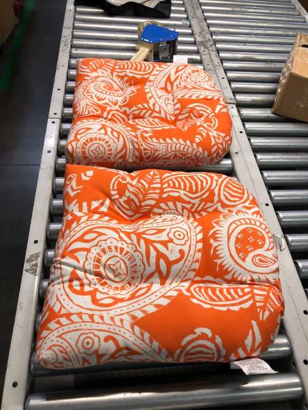 Photo 3 of (READ FULL POST) Pillow Perfect Outdoor/Indoor Addie Terra Cotta Tufted Seat Cushions (Round Back), 2 Count (Pack of 1), Orange Tufted Seat Cushion (Round Back)