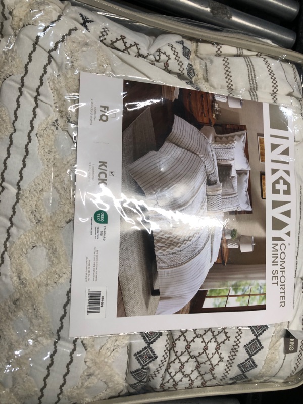 Photo 2 of INK+IVY Imani 100% Cotton Comforter Mid Century Modern Design Chenille Tufted All Season Bedding Set, Matching Shams, King/Cal King, Geometric Prints Ivory 3 Piece Imani Ivory 3 Piece King/Cal King