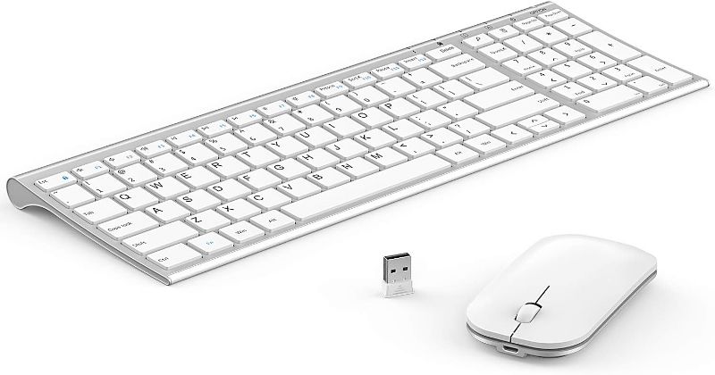 Photo 1 of seenda Rechargeable Wireless Keyboard Mouse, Ultra Thin Low Profile Wireless Keyboard and Mouse with Number Pad for WindowsXP/7/8/10/11/11 Pro, Silver White
