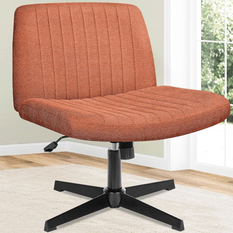 Photo 1 of (similar to stock photo) Criss Cross Chair, Armless Legged Office Desk Chair, No Wheels Swivel Modern Ergonomic Vanity Fabric Wide Comfy Computer Task Chairs for Home Office (Brown)
