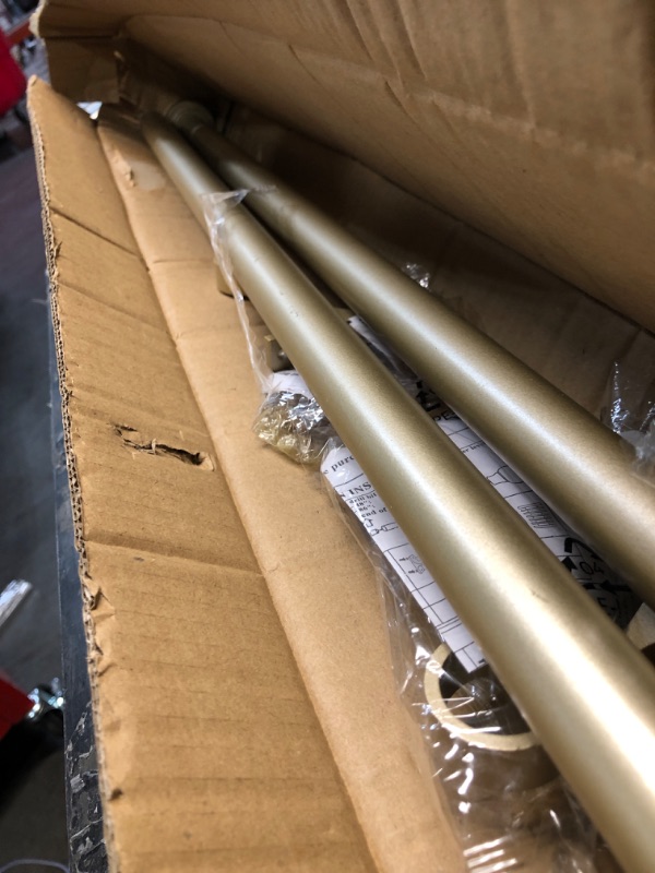 Photo 2 of ***USED - MISSING AN END - OTHER PARTS LIKELY MISSING AS WELL***
2 Pack Heavy Duty 1 Inch Diameter Single Curtain Rods 36-72” Adjustable Window Curtain Rod with Aluminum Alloy Cylindrical Cap Finials, Wall Mount and Ceiling Mount, Light Gold