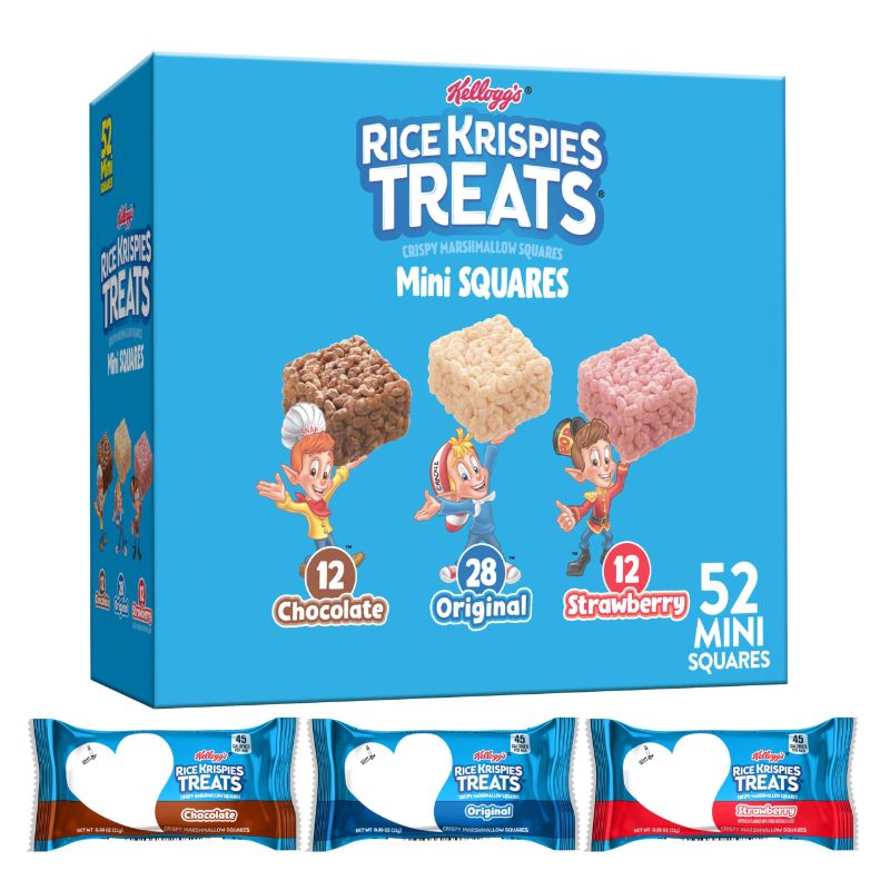 Photo 1 of **non refundable**Rice Krispies Treats Mini Squares, Kids Snacks, Lunch Snacks, Variety Pack, 20.1oz Box (52 Bars) 52 Count Variety 4 pack best by 11/22/24