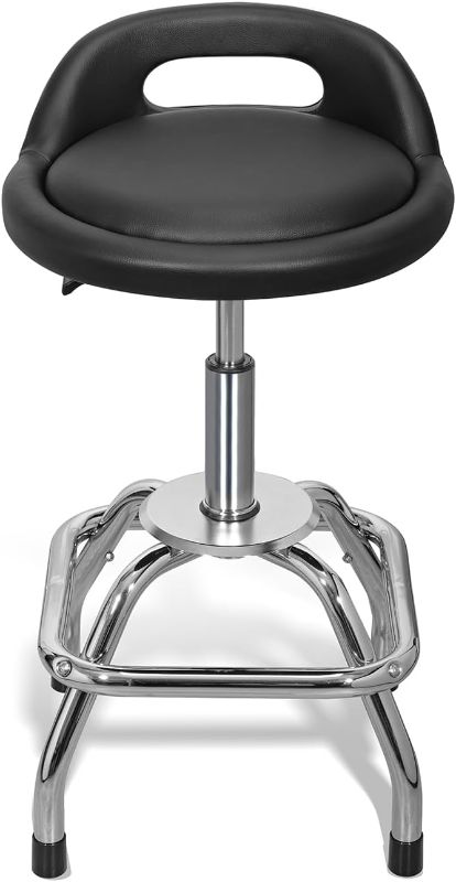 Photo 1 of ***USED - LIKELY MISSING PARTS - UNABLE TO VERIFY FUNCITONALITY***
Type S Shop Stool Garage Bar Stool, PU Leather Round Stool with Padding and Lumbar Support, Swivel Adjustable Height Stool - Chrome Leg