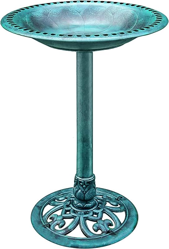 Photo 1 of (READ FULL POST) VIVOHOME 28 Inch Height Polyresin Lightweight Antique Outdoor Garden Bird Bath Green