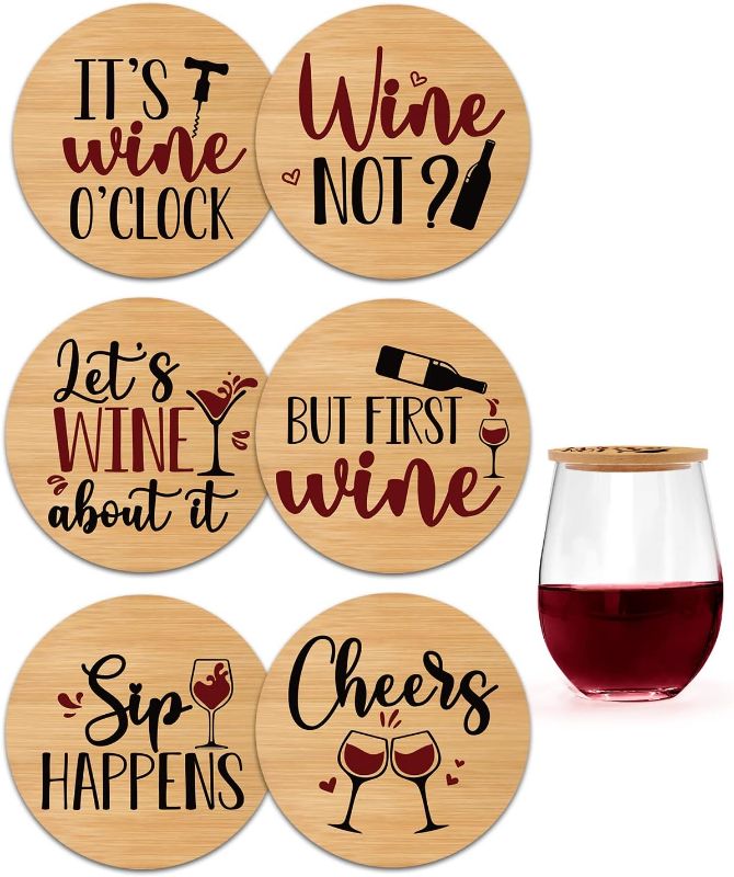 Photo 1 of Xylolfsty Funny Wine Glass Covers to Keep Bugs Out Wood Drinking Glass Lids Appetizer Glass Toppers Outdoor Drink Covers for Coffee Mugs, and Water Glasses Bamboo Wine Accessories Housewarming Gift
