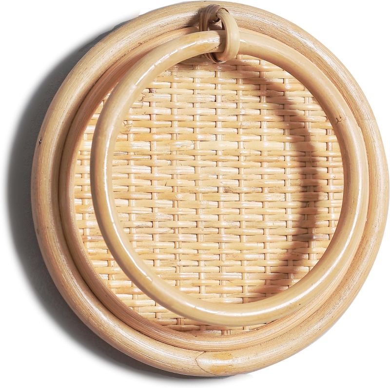 Photo 1 of Rattan Round Hand Towel Holder for Bathroom and Kitchen Wall, Boho Adhesive Hand Towel Ring for Bathroom Decor, 1 Pack, 7 ¾"L x 7 ¾"W x 2" H
