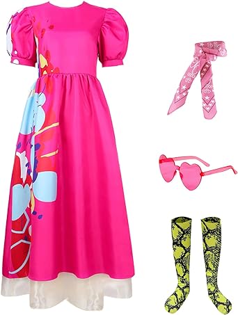 Photo 1 of Weird Doll Costume Women Adult Pink Puffy Sleeve Dress 2023 Movie Kate Cosplay Hot Pink Halloween Costume Fancy Outfit small
