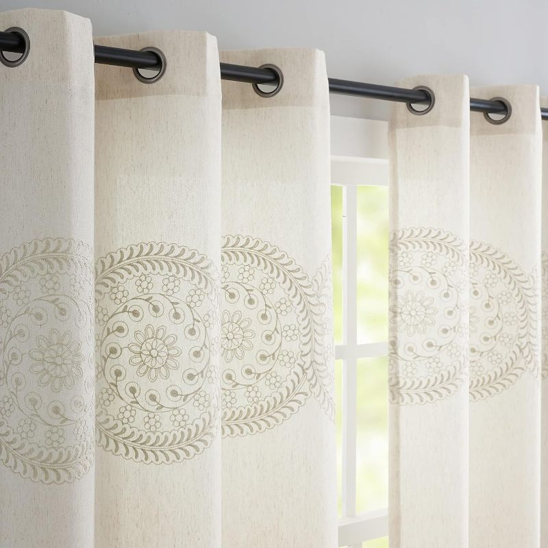 Photo 1 of **STOCK PHOTO FOR REFERENCE ONLY***
Jubilantex Natural Linen Embroidered Window Curtains 95”L TAN