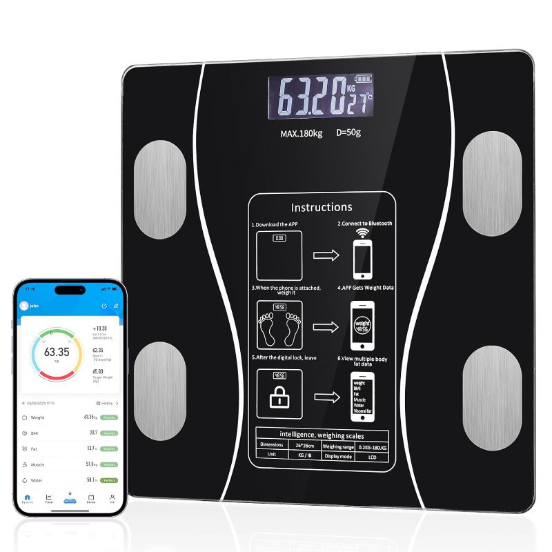 Photo 1 of (READ FULL POST) Digital Simple and Practical Body Fat Scale with Led Display, Bathroom Scale with Smartphone App (B)