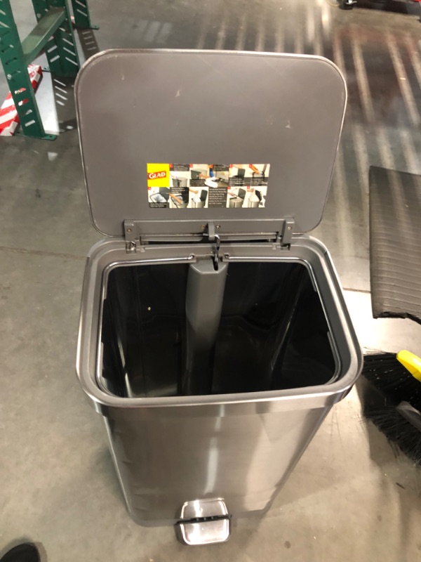 Photo 3 of ***HEAVILY USED - LID BROKEN - SEE PICTURES***
Glad Stainless Steel Step Trash Can with Clorox Odor Protection | Large Metal Kitchen Garbage Bin with Soft Close Lid, Foot Pedal and Waste Bag Roll Holder, 20 Gallon, All Stainless All Stainless 20 Gallon Tr