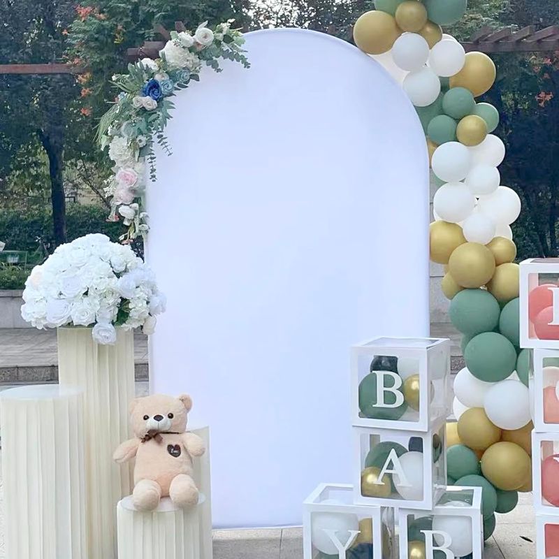 Photo 1 of 7.2x4FT Arch Backdrop Cover Matte Fitted Spandex Round Top Wedding Arch Covers Stretchy Chiara Backdrop Balloon archs Stand 2-sided cover for Party
