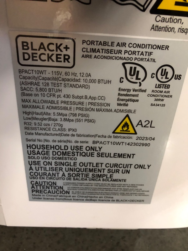 Photo 6 of ***USED - DAMAGED - MISSING PARTS - SEE COMMENTS***
BLACK+DECKER 10,000 BTU Portable Air Conditioner up to 450 Sq.Ft. with Remote Control,White
