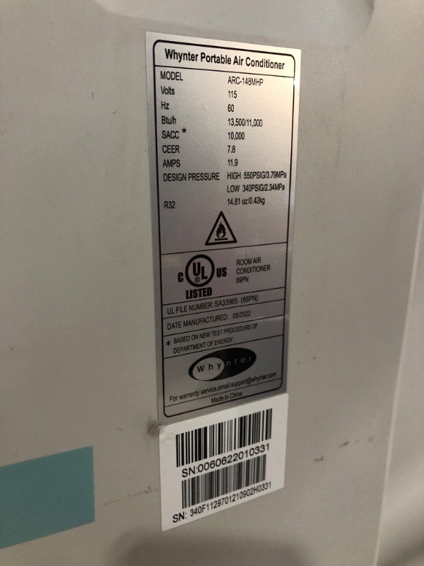 Photo 4 of ***POWERS ON BUT LOUND CLANKING SOUND***Whynter ARC-148MHP 14,000 BTU Portable Air Conditioner and 10,000 BTU Portable Air Heater with Dehumidifier and Fan for 500 Square Foot Rooms, White Cooling & Heating