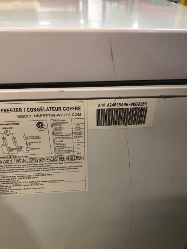 Photo 11 of ***SEE NOTES*** Hamilton Beach HBFRF700-WHITE-COM, Chest Deep Freezer, 7 Cu. Ft. Capacity, Adjustable Thermostat-Removable Vinyl Coated Wire Basket-Easy Defrost Drain, White