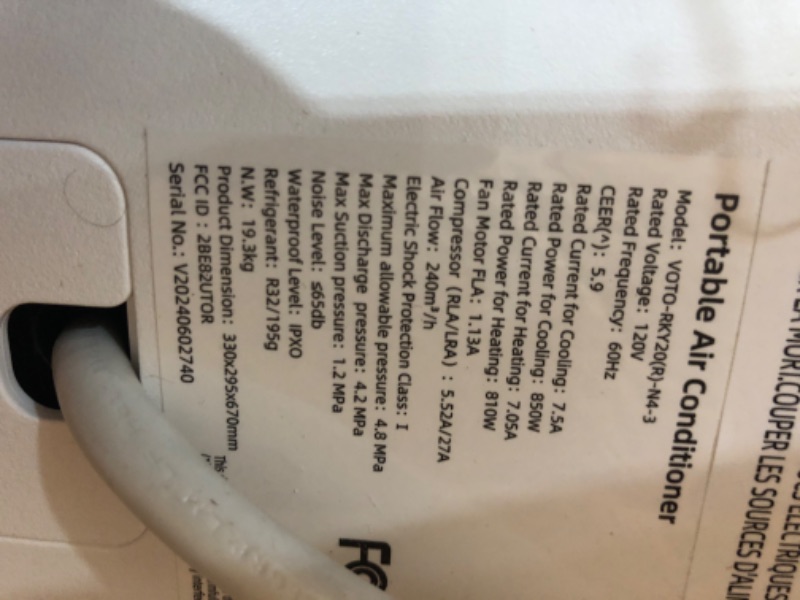 Photo 4 of **SEE NOTES **Portable Room Air Conditioner, 8,000 BTU (ASHRAE)/5,500 BTU (DOE) with a Multi-Speed Fan, White