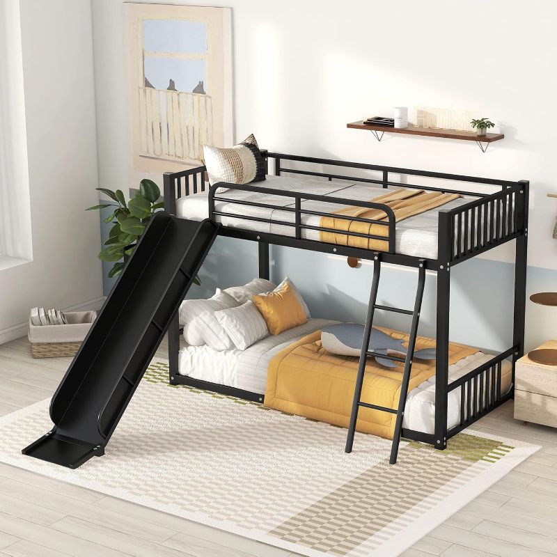 Photo 1 of ***STOCK PHOTO FOR REFERENCE ONLY - NONREFUNDABLE - THIS SALE FINAL -  PARTS ONLY - SEE COMMENTS***
Bellemave Bunk Bed with Slide, Metal Twin Over Twin Bunk Bed with Slide and Ladder, Made of Heavy Duty Steel, for Kids Girls Boys Teens – Black