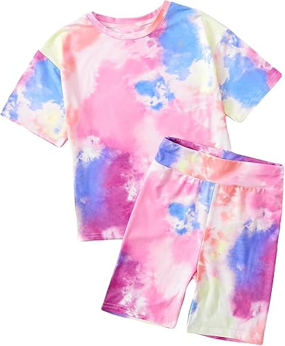 Photo 1 of ***STOCK PHOTO REFERENCE ONLY***
SOLY HUX Girl's 2 Piece Outfit Tie Dye Short Sleeve Graphic Tee and Elastic Waist Shorts Matching Set Multicolor 11Y