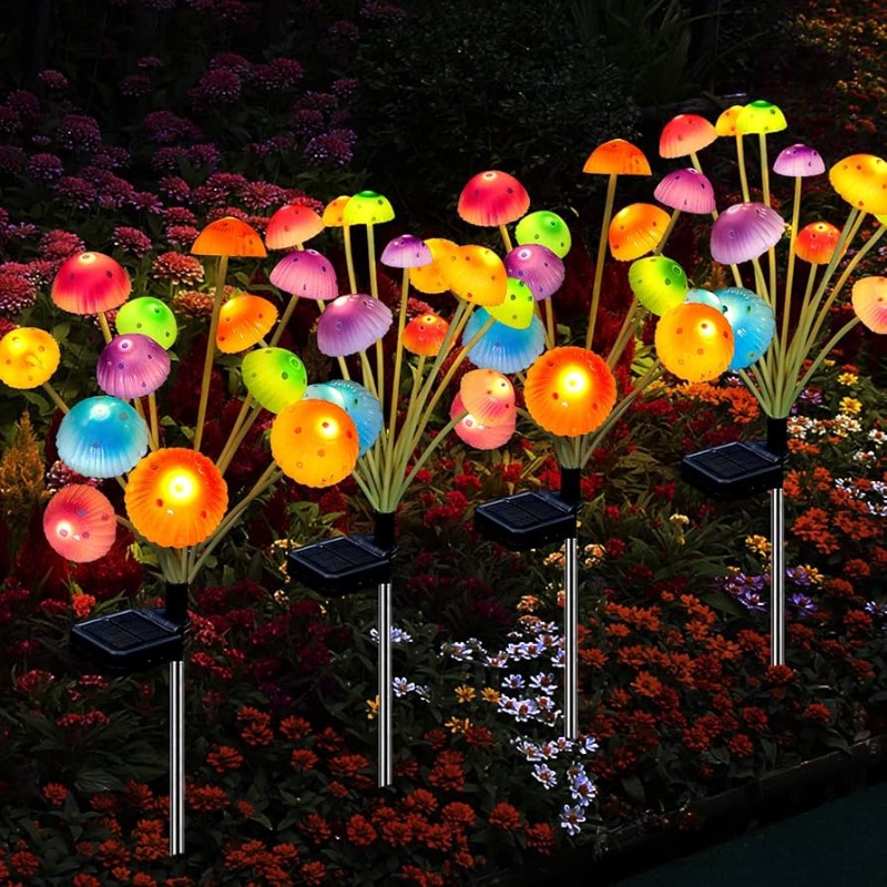 Photo 1 of (ONLY 2 OF THE LIGHTS WORK) 
Solar Lights Outdoor Garden, Upgraded 24 LEDs Mushroom Stake Lights, Waterproof Solar Decorations for Yard Patio Lawn Walkway Bush Flower Bed Mother's Day Gardening Gifts