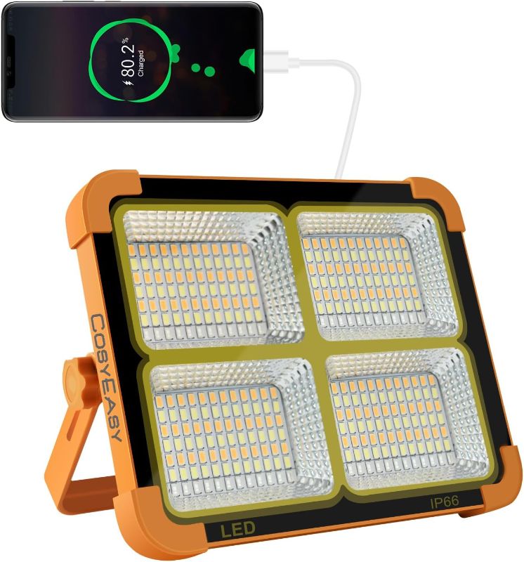 Photo 1 of 100W 10000LM Rechargeable LED Floodlight, Portable Lantern Work Light with Solar Panel, 16500mAh USB Rechargeable Lamp, for Camping, Building, Garage, Workshop (A) D8