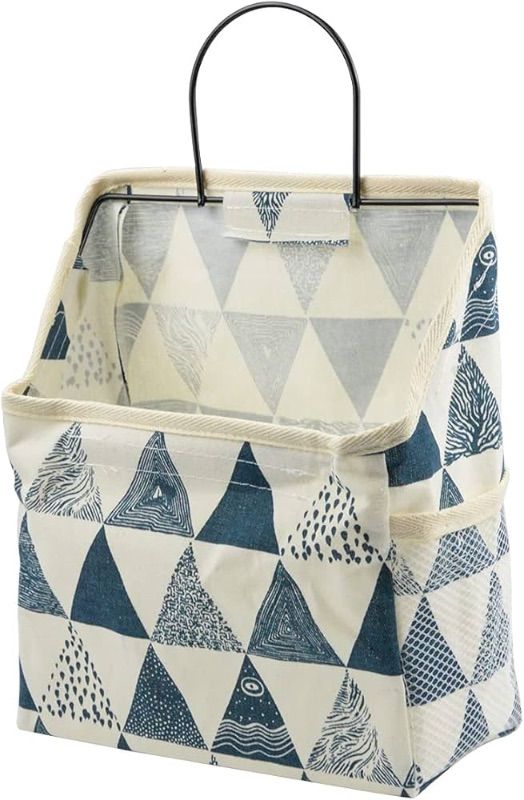 Photo 1 of ***SET OF TWO*** BTQ Wall Hanging Storage Bag, Waterproof Over The Door Closet Organizer Hanging Pocket Linen Cotton Organizer Box Containers for Bedroom, Bathroom (Blue Triangle)