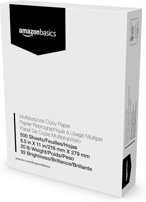 Photo 1 of **2-PACK BUNDLE**
Amazon Basics Multipurpose Copy Printer Paper, 8.5" x 11", 20 lb, 1 Ream, 500 Sheets, 92 Bright, White