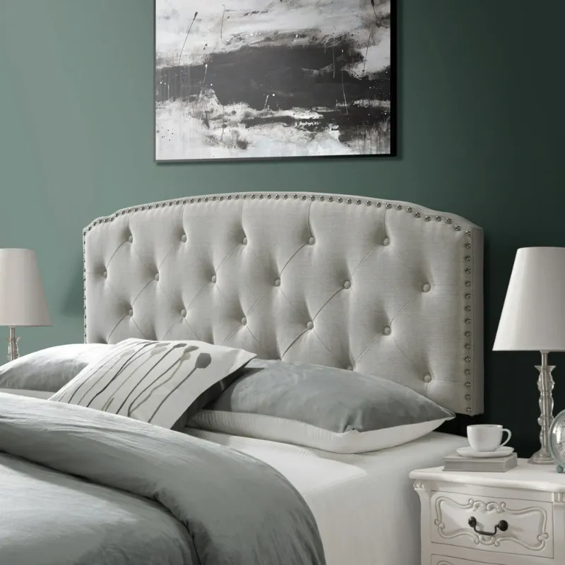 Photo 1 of ***STOCK PHOTO REFERENCE ONLY*** Tufted Upholstered Nailhead Trim Headboard King/Cal King, Light Gray