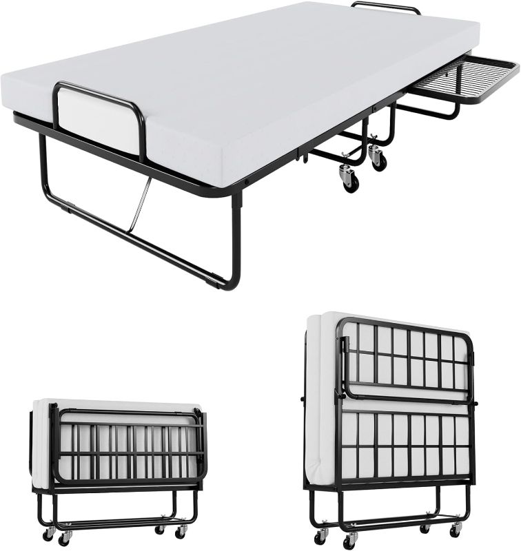 Photo 1 of **(MISSING THE MATTRESS) **
Folding Bed with Mattress, [Twin] Rollaway Bed with Mattress - 4" Memory Foam & Sturdy Metal Structure - 75" x 38"