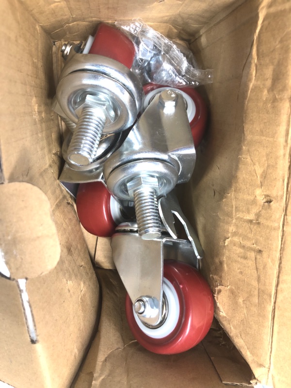 Photo 2 of ***STOCK PHOTO REFERENCE ONLY***Finnhomy Swivel Caster Wheels 4 Inch Threaded Stem Casters Set of 4 Heavy Duty 1/2"-13 x 1" with Brake Polyurethane Industrial Locking Castors Wheels for Cart/Furniture 2200 Lb Smooth Caster, RED
