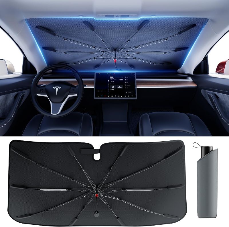 Photo 1 of [2024 Upgrade] DMJN Umbrella Car Windshield Sun Shade, [Newest Nano-Ice-Crystal Coatings] Umbrella Sunshade for Car - Protect Interior from UV & Keep Car Cooler (Universal Size)
